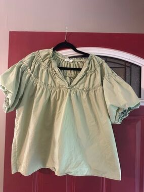 Sage Green Ruffled Peasant Blouse